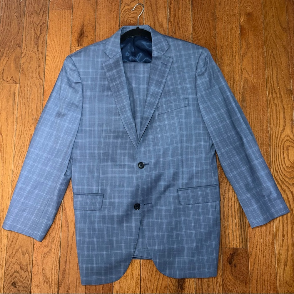 Saks Fifth Avenue Blue Gray Checkered Suit